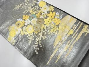 リサイクル　金彩螺鈿菊に草葉模様袋帯